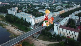 Панорама города Витебска с героями советских мультфильмов (съёмка 2018 года)